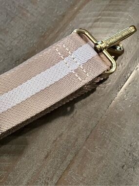 Oliver Thomas Beige Stripe Woven Strap with Gold Hardware